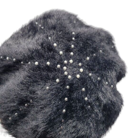 Sole‎ Society Fuzzy Eyelash Black Beret Gunmetal Studded Hat Military City Glam main image 4